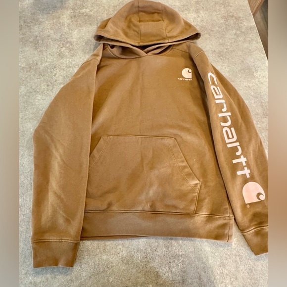 Carhartt - Youth Tan Hoodie with Pink Accents, Size Large NWOT - Picture 1 of 5